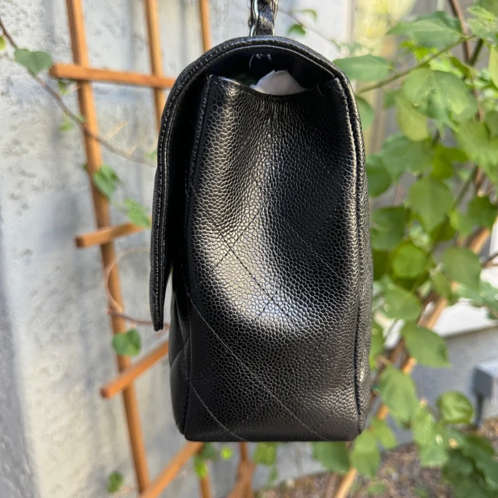 SOLD Chanel Caviar Leather Jumbo Single Flap Shoulder Bag - Picture 10 of 16